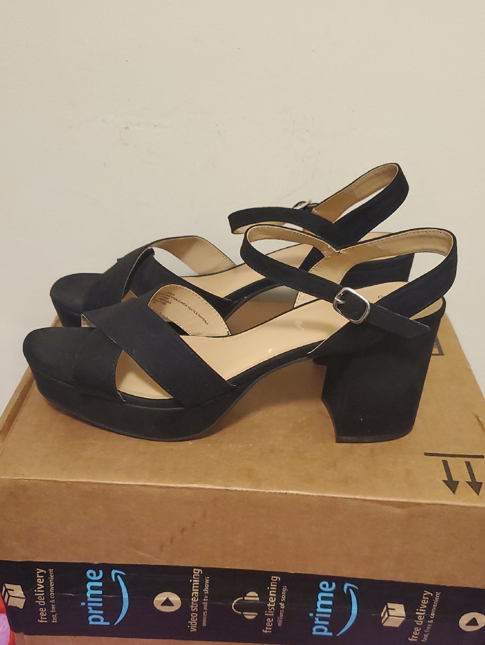 a new day Black Strappy Bloc Fk Heel Sandals, Sizex